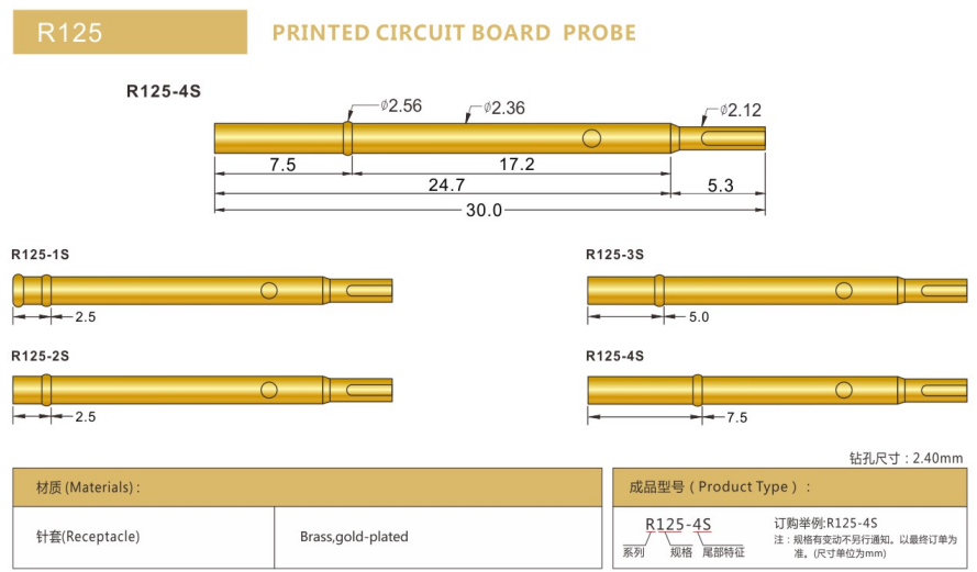 R125測試探針規格型號 R125測試探針規格型號