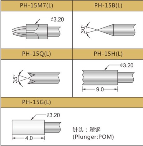 PH-15測試探針頭型,華榮華探針選型頭型 PH-15測試探針頭型,華榮華探針選型頭型